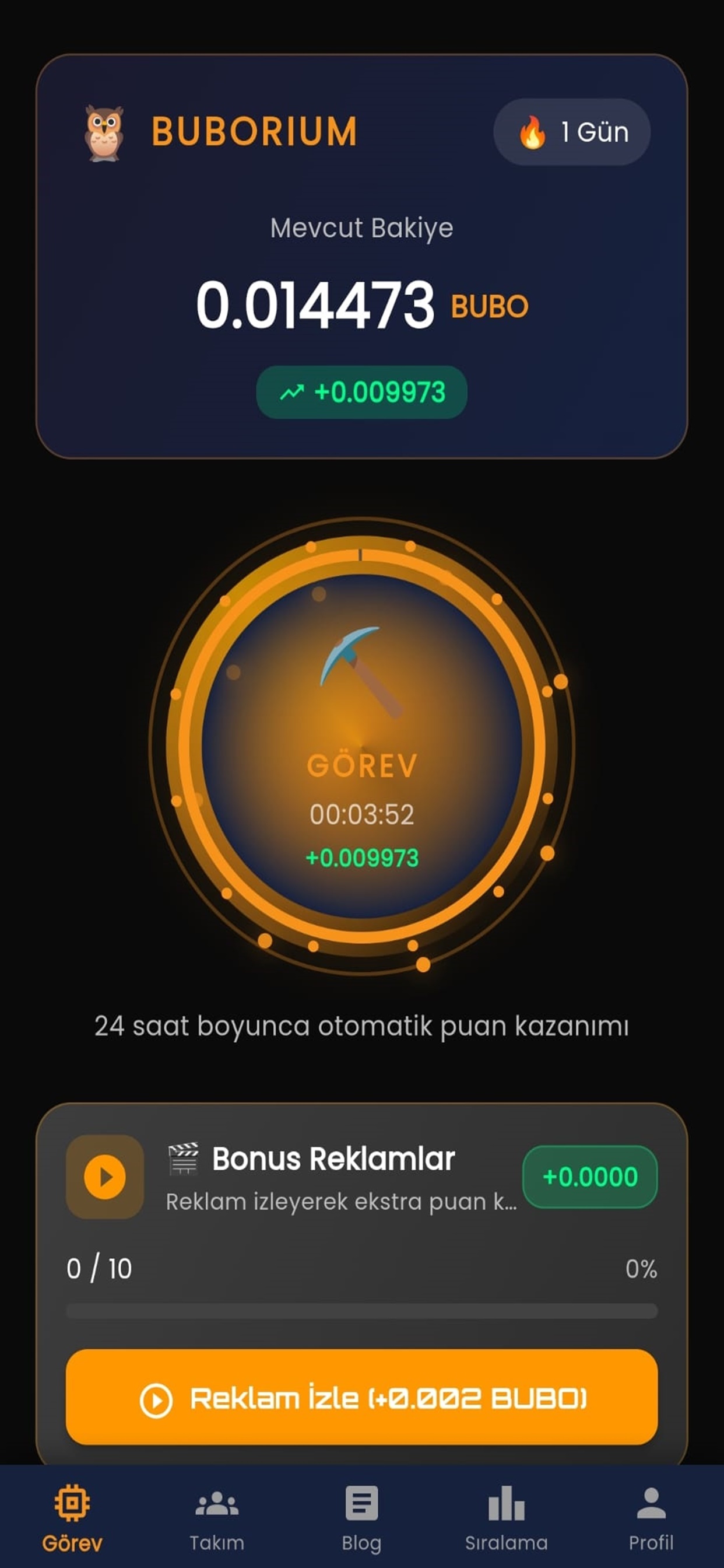 Buborium Kripto Mining Uygulaması